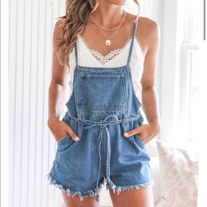 Melesy Denim Tie Waist Romper